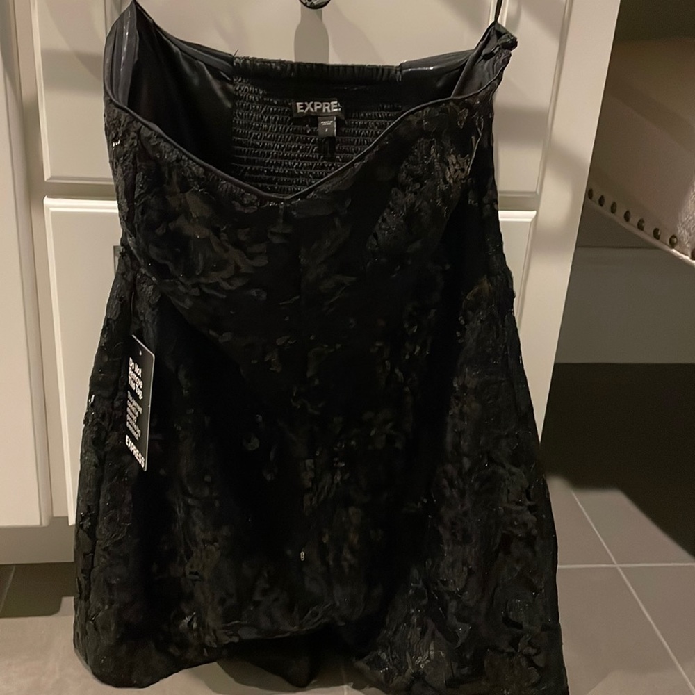 Express sequin strapless dressy shorts jumpsuit